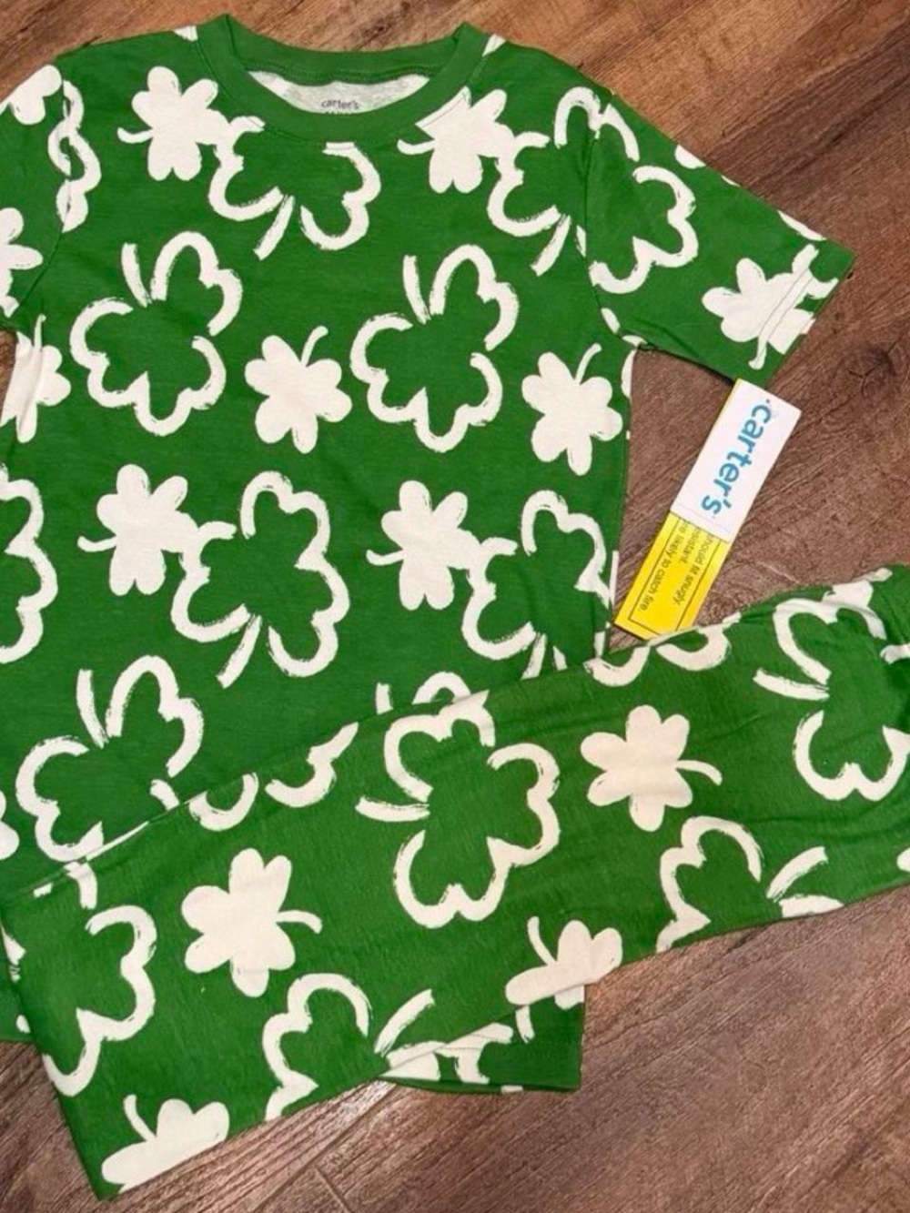 Carter's Green and White shamrock 2 pc pajamas